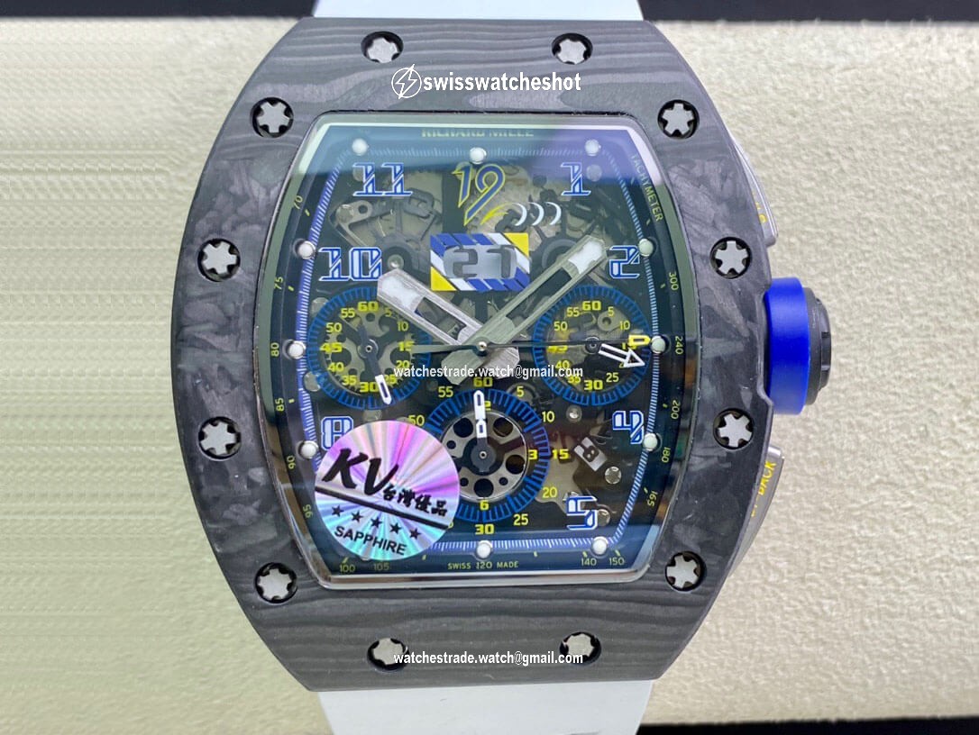 Richard Mille RM011 KV Factory Carbon Fiber White Rubber Strap Richard Mille RM011 KV Factory Carbon Fiber White Rubber Strap