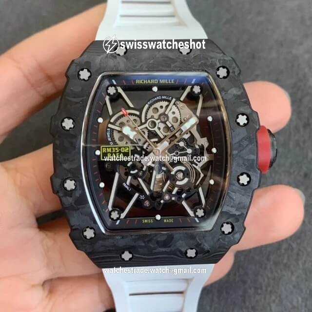 Richard Mille RM35-02 KV Factory V3 Carbon Fiber White Rubber Strap Richard Mille RM35-02 KV Factory V3 Carbon Fiber White Rubber Strap