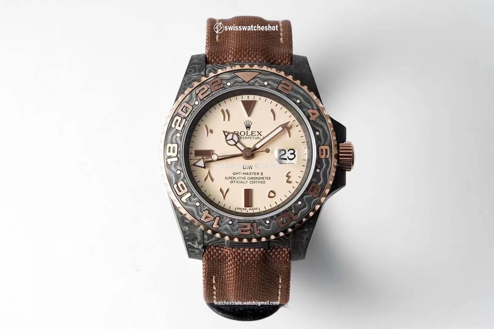 Rolex GMT-MASTER II Diw Carbon Fiber Brown Fabric Strap Rolex GMT-MASTER II Diw Carbon Fiber Brown Fabric Strap