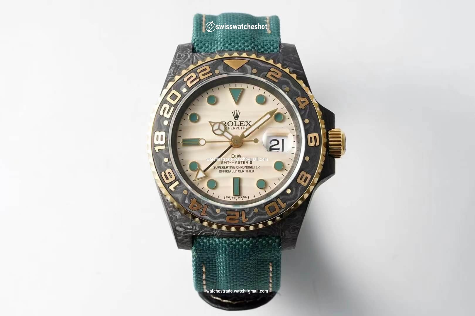 Rolex GMT-MASTER II Diw Carbon Fiber Case Green Fabric Strap Rolex GMT-MASTER II Diw Carbon Fiber Case Green Fabric Strap
