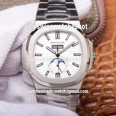 PF Factory Patek Philippe Nautilus 5726/1A-010 Moonphase Silver White Dial PF Factory Patek Philippe Nautilus 5726/1A-010 Moonphase Silver White Dial