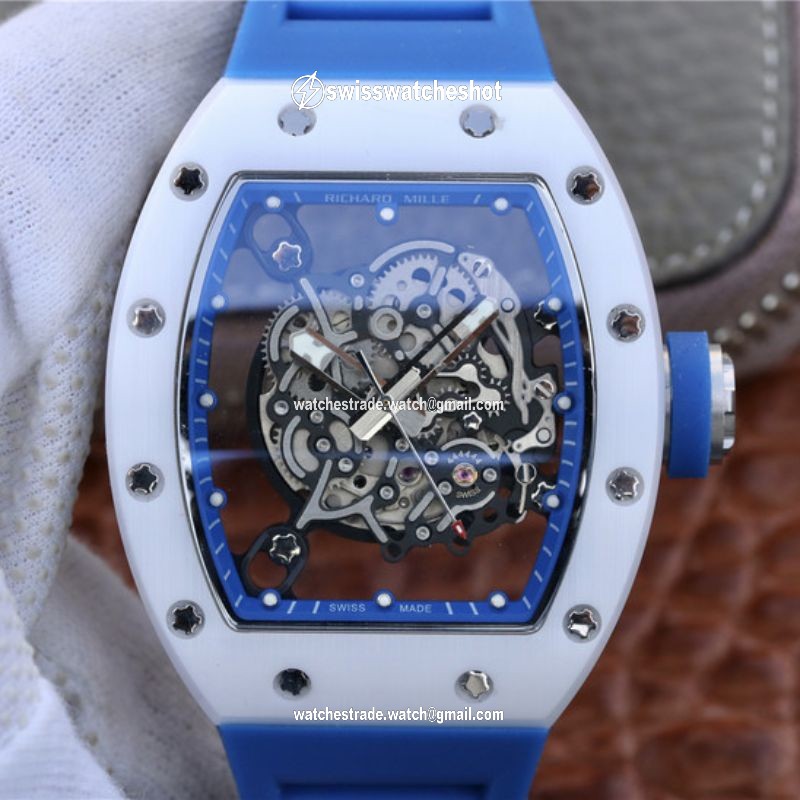 Richard Mille RM055 KV Factory White Ceramic Blue Hollow Dial Richard Mille RM055 KV Factory White Ceramic Blue Hollow Dial