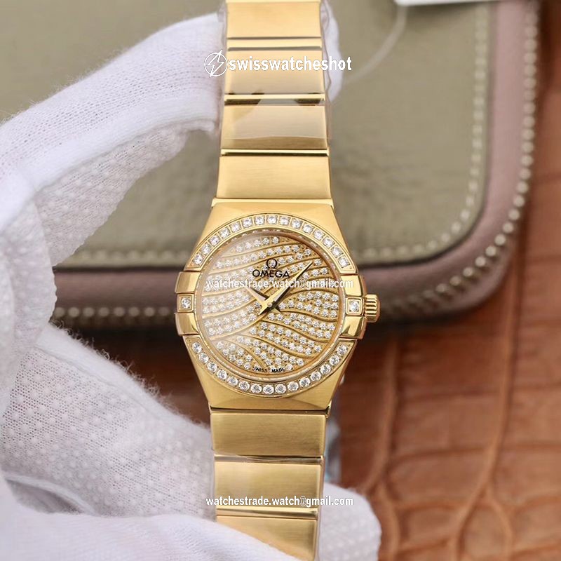 Omega Constellation Ladies 27MM TW Factory 18K Yellow Gold Textured Diamond Dial Omega Constellation Ladies 27MM TW Factory 18K Yellow Gold Textured Diamond Dial