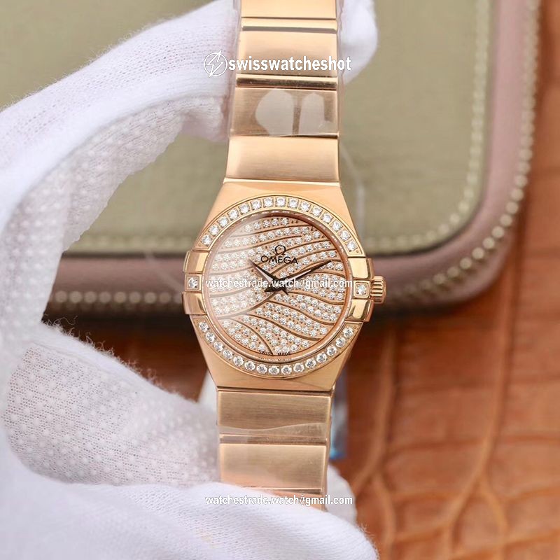 Omega Constellation Ladies 27mm TW Factory 18K Rose Gold Textured Diamond Dial Omega Constellation Ladies 27mm TW Factory 18K Rose Gold Textured Diamond Dial