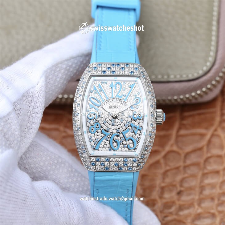 Franck Muller Ladies Collection V 32 SC AT FO D CD BL ABF Factory Diamond-set Bezel Franck Muller Ladies Collection V 32 SC AT FO D CD BL ABF Factory Diamond-set Bezel