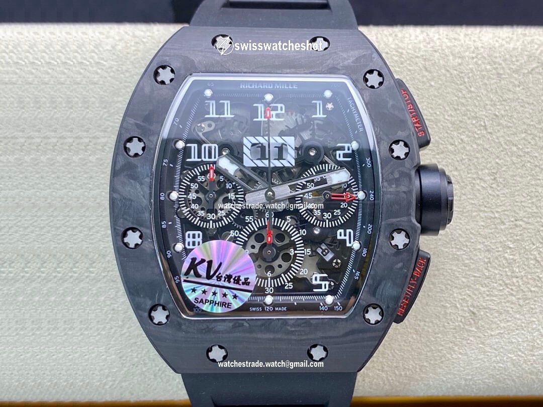 Richard Mille RM011 KV Factory Carbon Fiber Black Rubber Strap Richard Mille RM011 KV Factory Carbon Fiber Black Rubber Strap