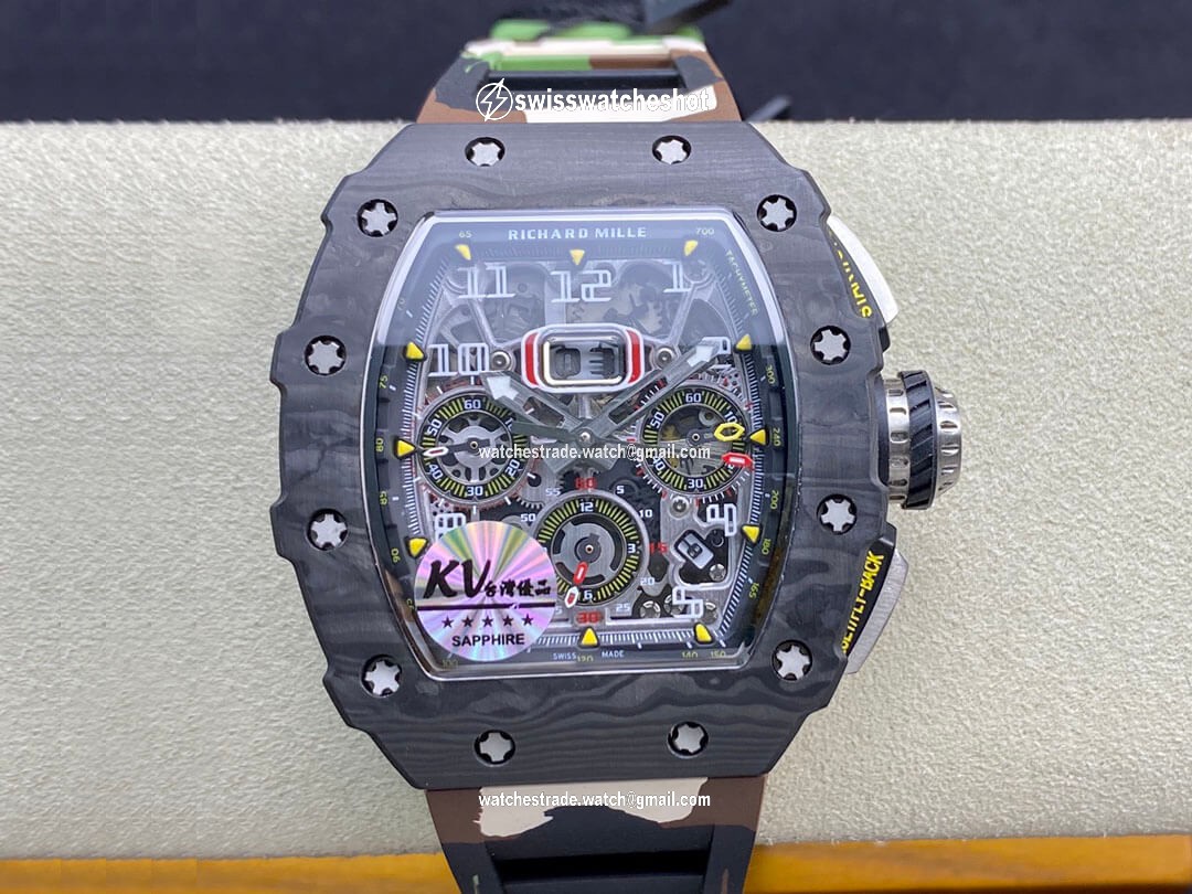 Richard Mille RM-011 KV Factory V2 Carbon Fiber Camo Rubber Strap Richard Mille RM-011 KV Factory V2 Carbon Fiber Camo Rubber Strap