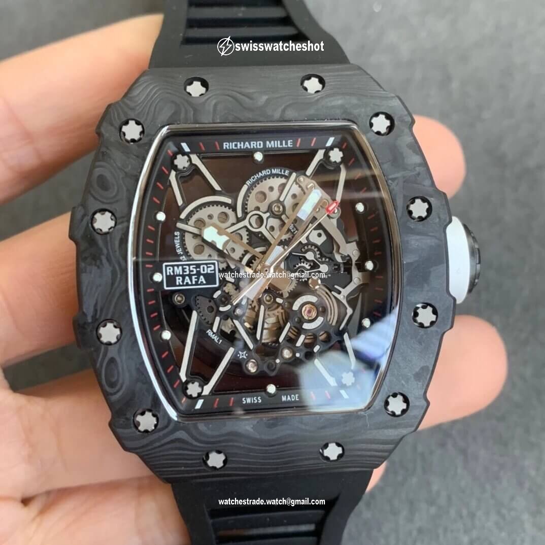 Richard Mille RM035-02 KV Factory Carbon Fiber Black Rubber Strap Richard Mille RM035-02 KV Factory Carbon Fiber Black Rubber Strap