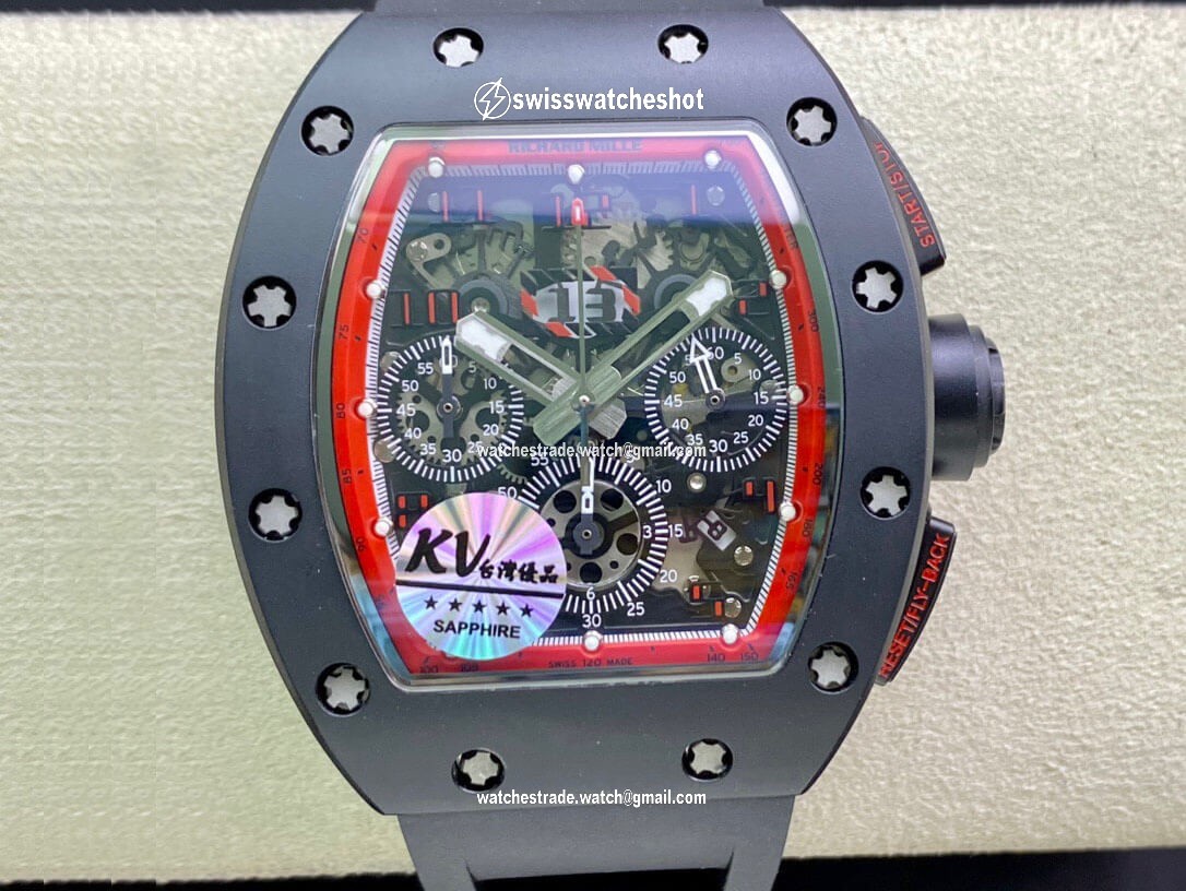 Richard Mille RM011 KV Factory Ceramic Black Rubber Strap Richard Mille RM011 KV Factory Ceramic Black Rubber Strap