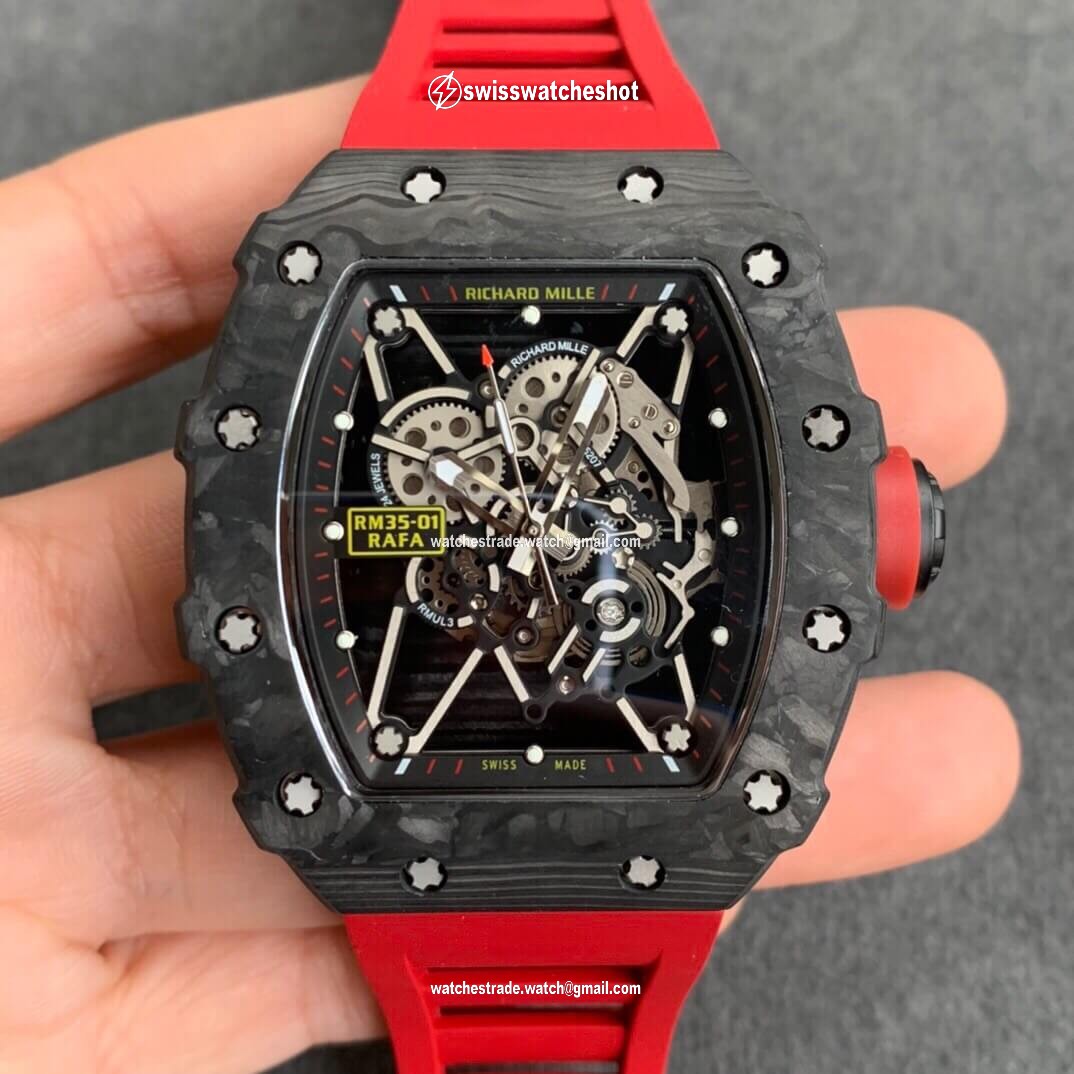 Richard Mille RM35-01 KV Factory Carbon Fiber Red Strap Richard Mille RM35-01 KV Factory Carbon Fiber Red Strap