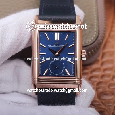 Jaeger LeCoultre Reverso Tribute Double-sided Double Time Zone Flip MG Factory Rose Gold Blue Dial Jaeger LeCoultre Reverso Tribute Double-sided Double Time Zone Flip MG Factory Rose Gold Blue Dial