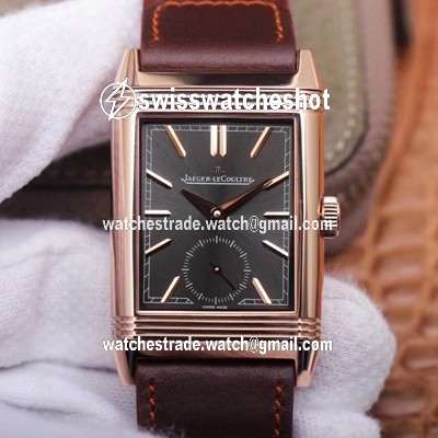 Jaeger LeCoultre Reverso Tribute Double-sided Double Time Zone Flip MG Factory Rose Gold Black Dial Jaeger LeCoultre Reverso Tribute Double-sided Double Time Zone Flip MG Factory Rose Gold Black Dial