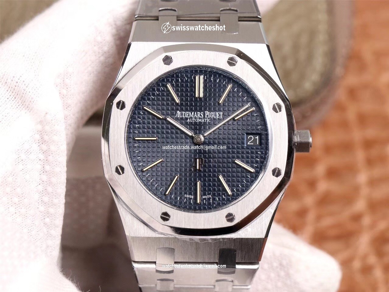 XF Factory Audemars Piguet Royal Oak JUMBO Extra-thin 15202ST.OO.1240ST.01 Stainlless Steel Cufflinks Blue “TAPISSERIE” Pattern XF Factory Audemars Piguet Royal Oak JUMBO Extra-thin 15202ST.OO.1240ST.01 Stainlless Steel Cufflinks Blue “TAPISSERIE” Pattern
