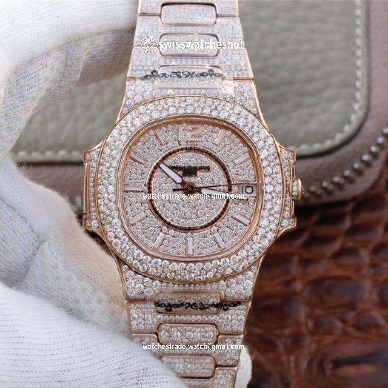 Patek Philippe Nautilus Jumbo 7021/1R-001 Full Paved Diamonds Dial Patek Philippe Nautilus Jumbo 7021/1R-001 Full Paved Diamonds Dial