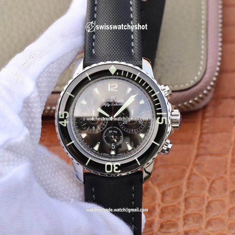 Blancpain Fifty Fathoms Chronographe Flyback 5085F-1130-52A OM Factory Black Nylon Strap Black Dial Blancpain Fifty Fathoms Chronographe Flyback 5085F-1130-52A OM Factory Black Nylon Strap Black Dial