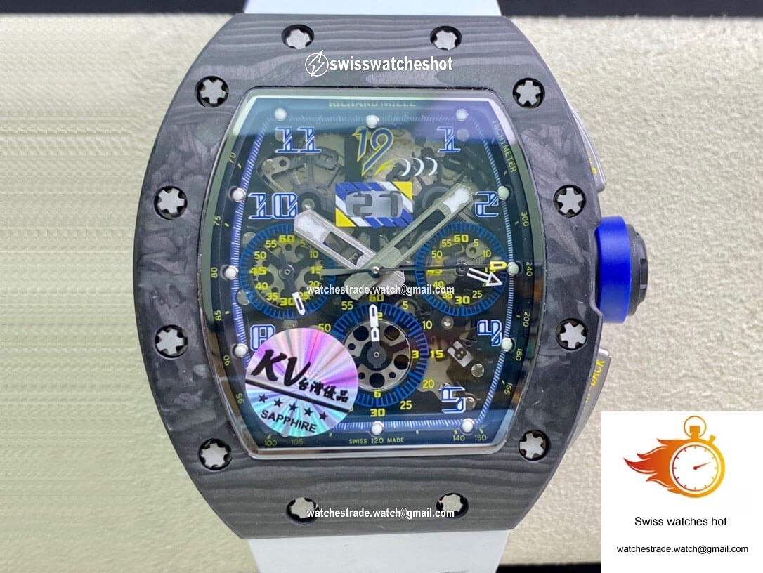 Richard Mille RM011 KV Factory Carbon Fiber White Rubber Strap 1