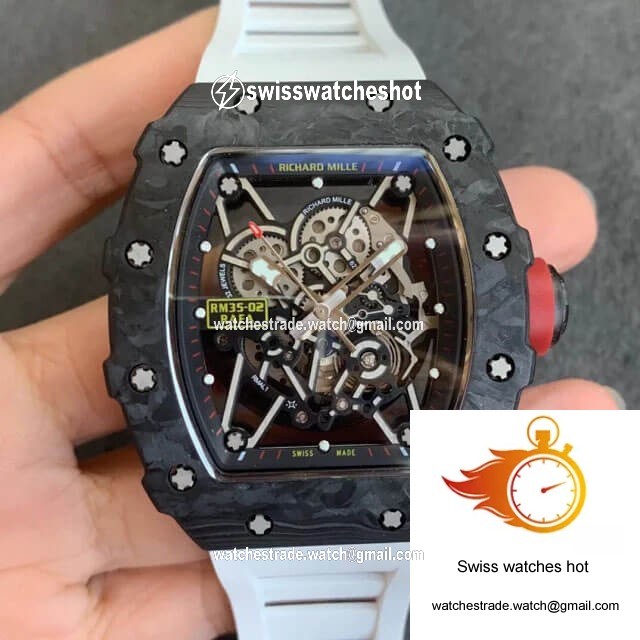 Richard Mille RM35-02 KV Factory V3 Carbon Fiber White Rubber Strap 1