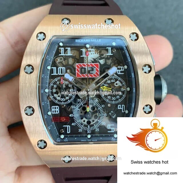 Richard Mille RM011 KV Factory Rose Gold Brown Rubber Strap 1