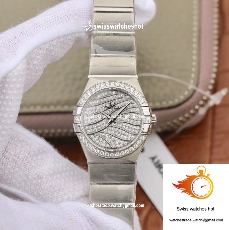 Omega Constellation Quartz Ladies 27mm TW Factory White Gold Diamond Dial 1