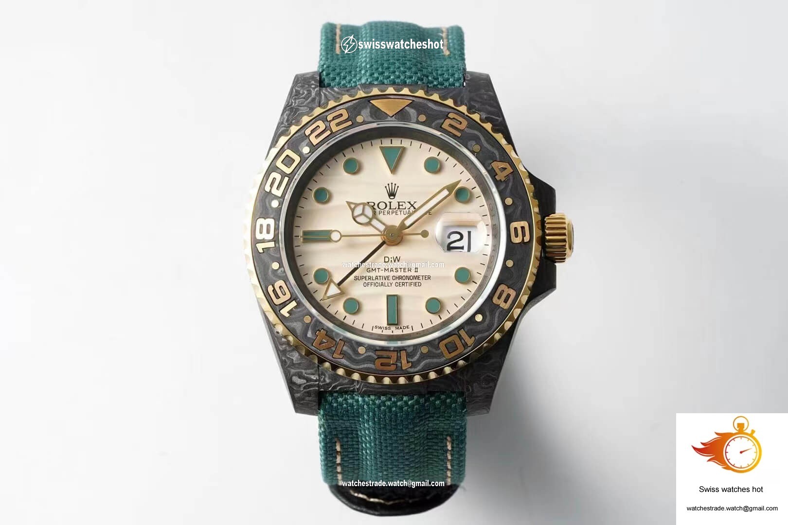 Rolex GMT-MASTER II Diw Carbon Fiber Case Green Fabric Strap 1