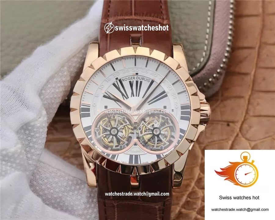 Roger Dubuis Excalibur RDDBEX0249 JB Factory Tourbillon Gold Case White Dial 1