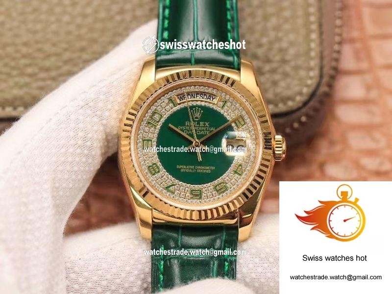 Replica Rolex Day-Date 36mm Green Enamel Diamond Gypsophila Gold dial watch 1