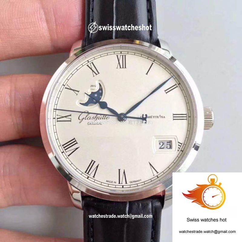Glashutte Senator Panorama Date Moon Phase 100-04-32-12-04 GF Factory White Dial 1