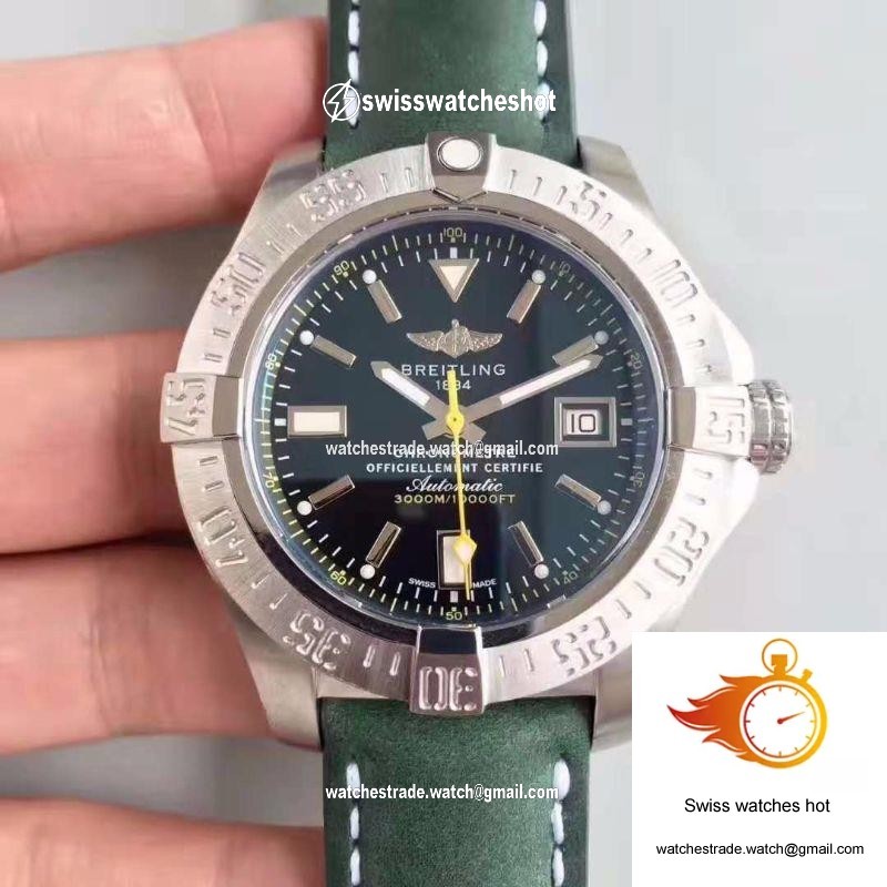 Breitling Avenger II Seawolf A1733110/BC30/435X/A20BASA.1 Green Leather Strap GF Factory Black Dial 1