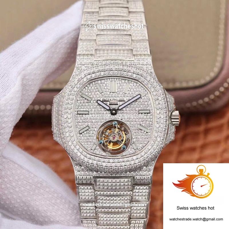 Patek Philippe Nautilus Jumbo 5711 Tourbillon R8 Factory 18K White Gold Diamond Dial 1