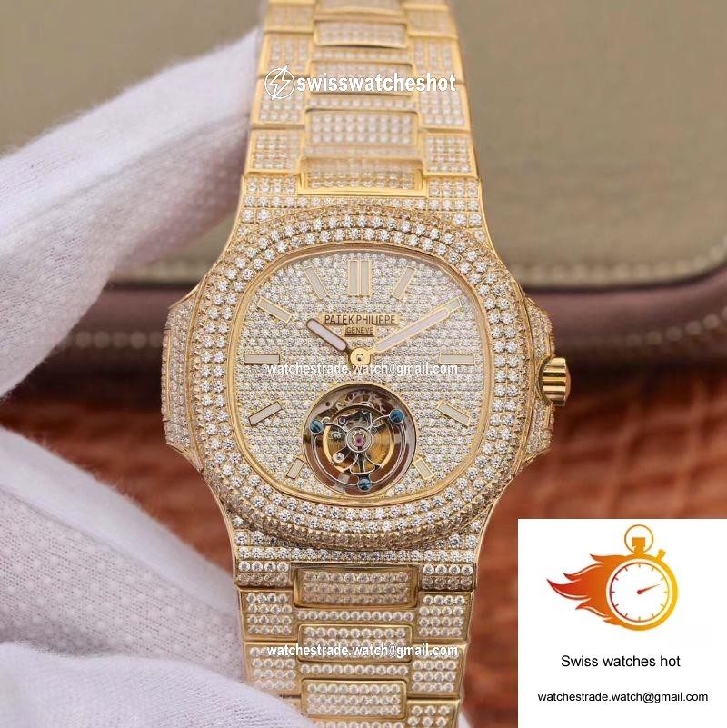 Patek Philippe Nautilus Jumbo 5711 Tourbillon R8 Factory 18K Yellow Gold Diamond Dial 1