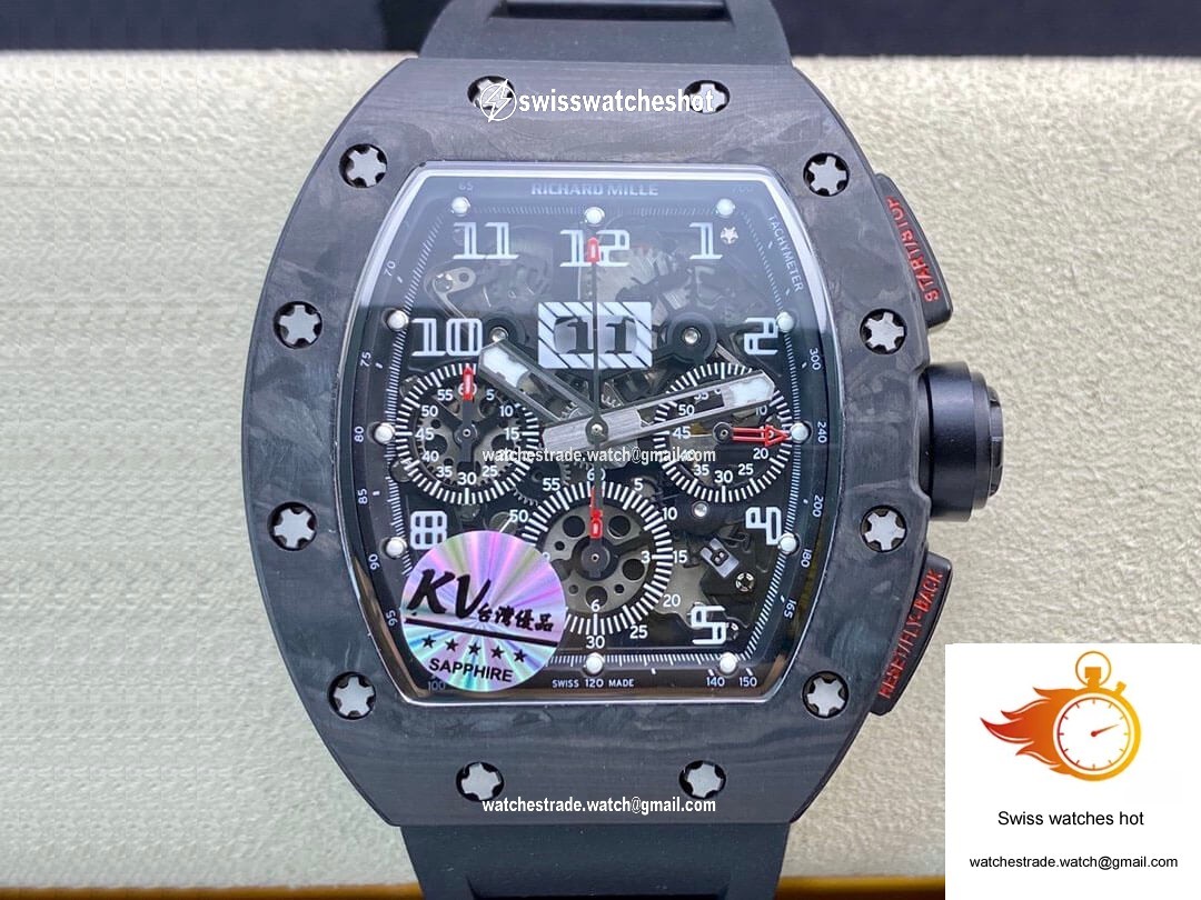 Richard Mille RM011 KV Factory Carbon Fiber Black Rubber Strap 1
