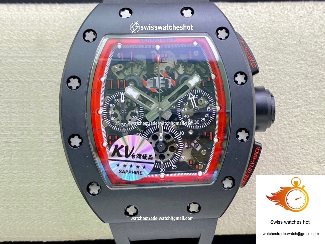Richard Mille RM011 KV Factory Ceramic Black Rubber Strap 1