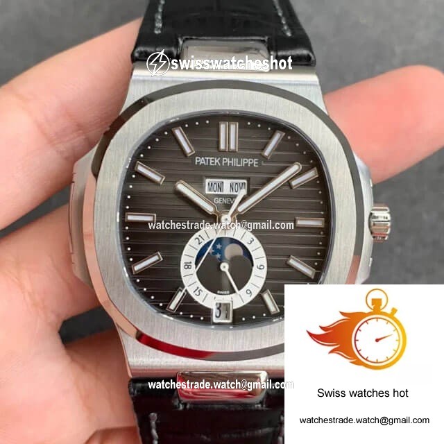 Patek Philippe Nautilus 5726/1A-001 GR Factory Black Leather Strap 1