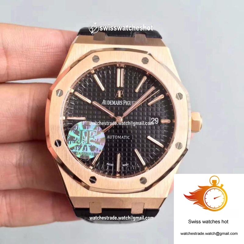 Audemars Piguet Royal Oak 15400 JF Factory Leather Strap Black Dial 1