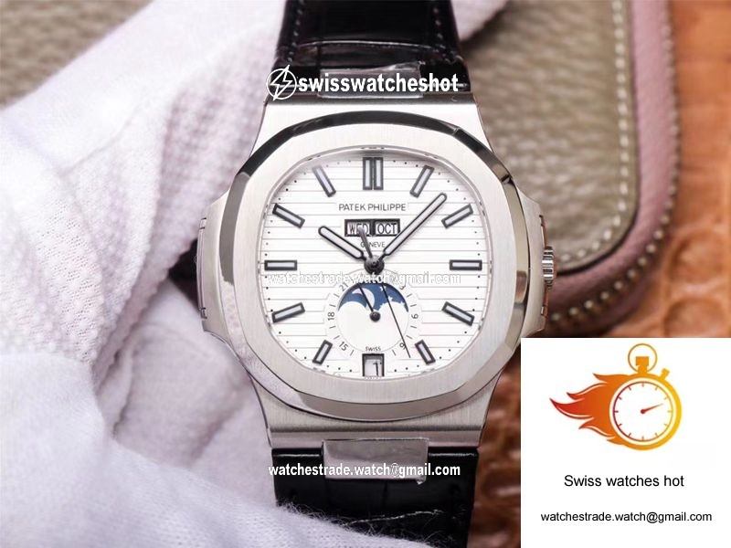 PF Factory Patek Philippe Nautilus 5726/1A-010 Moonphase Black Leather Strap 1