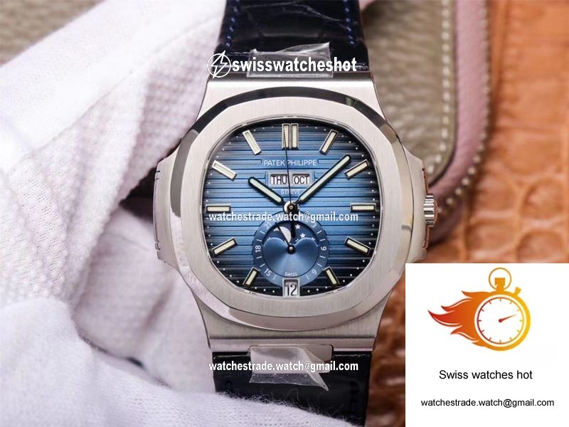 PF Factory Patek Philippe Nautilus 5726/1A-014 Moonphase Black Leather Strap 1