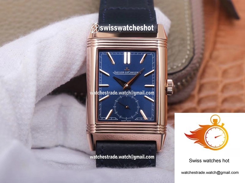 Jaeger LeCoultre Reverso Tribute Double-sided Double Time Zone Flip MG Factory Rose Gold Blue Dial 1