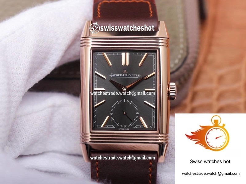 Jaeger LeCoultre Reverso Tribute Double-sided Double Time Zone Flip MG Factory Rose Gold Black Dial 1