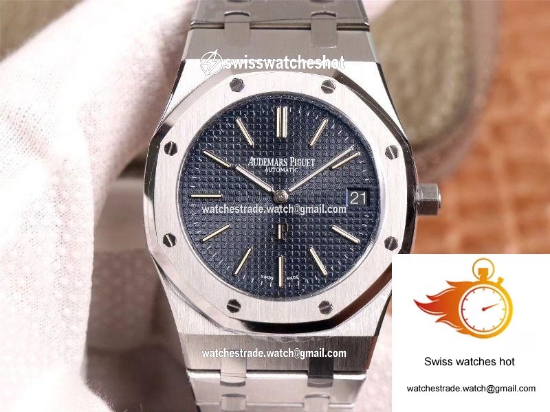 XF Factory Audemars Piguet Royal Oak JUMBO Extra-thin 15202ST.OO.1240ST.01 Stainlless Steel Cufflinks Blue “TAPISSERIE” Pattern 1