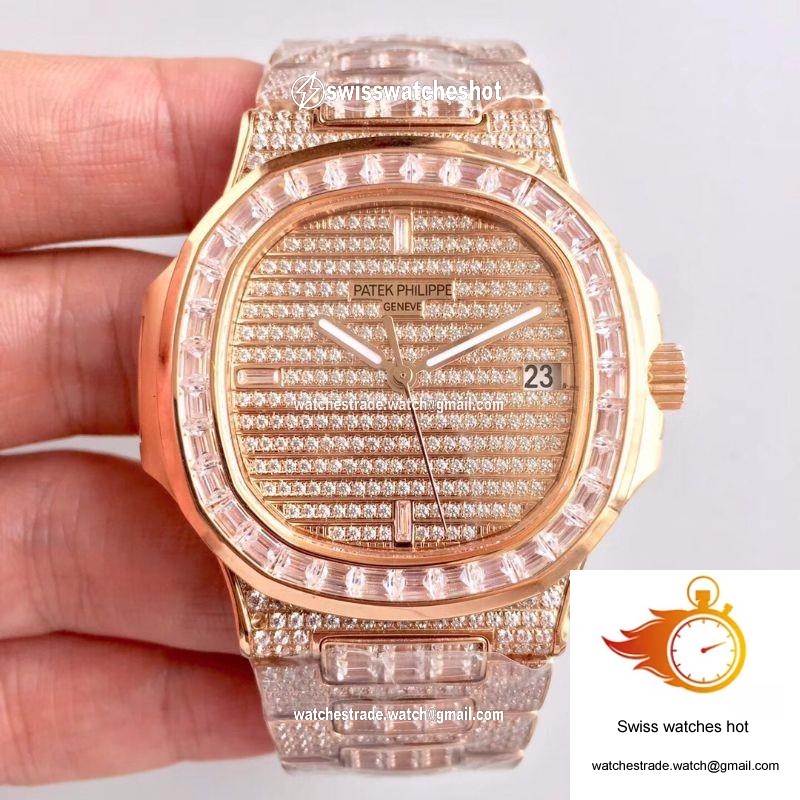 Patek Philippe Nautilus Jumbo 5719/1G-001 Rose Gold Diamonds Dial 1