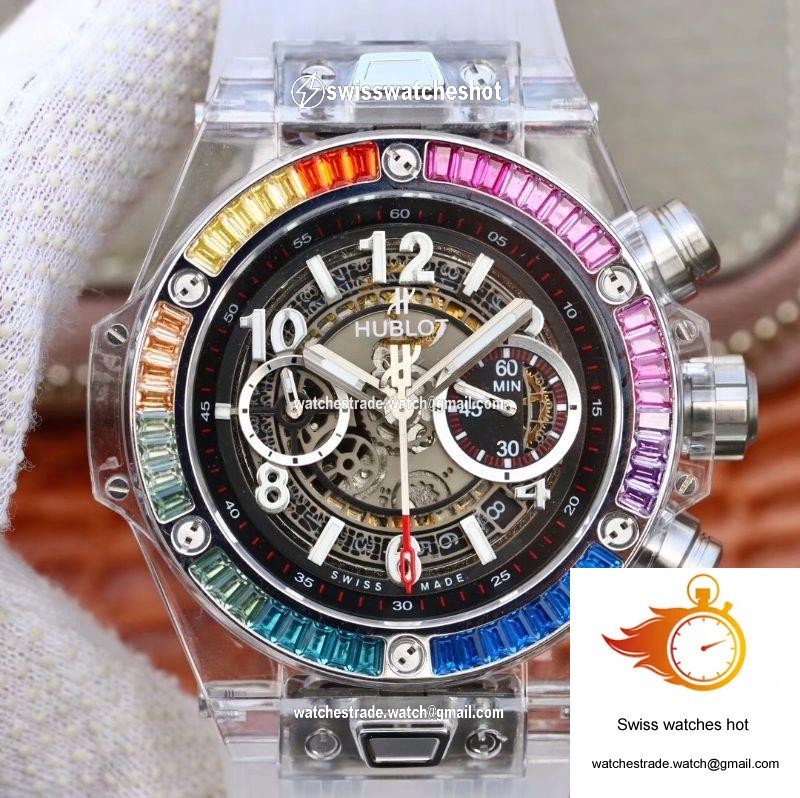 Hublot Big Bang Unico 411.JX.4802.RT Colorful Diamonds Bezel Skeleton Dial 1