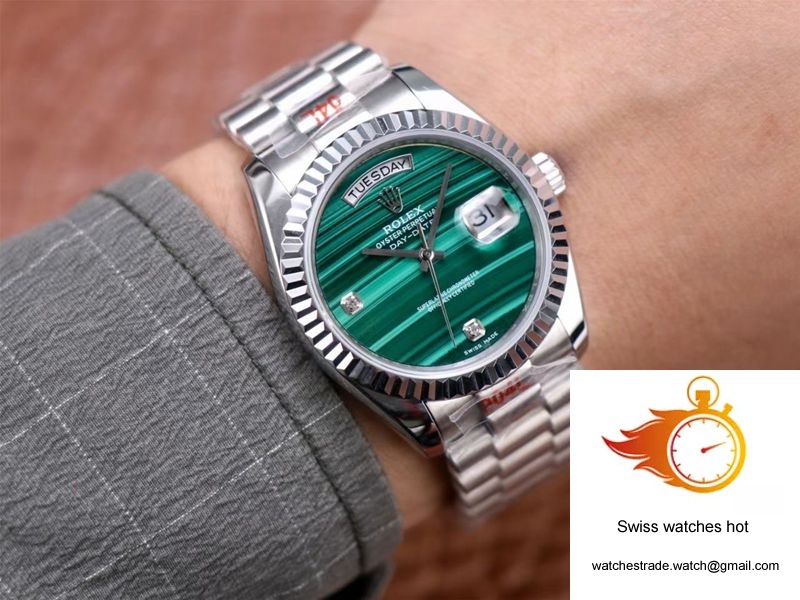 Rolex President Day Date 18038 Malachite Green Diamond Dial 10