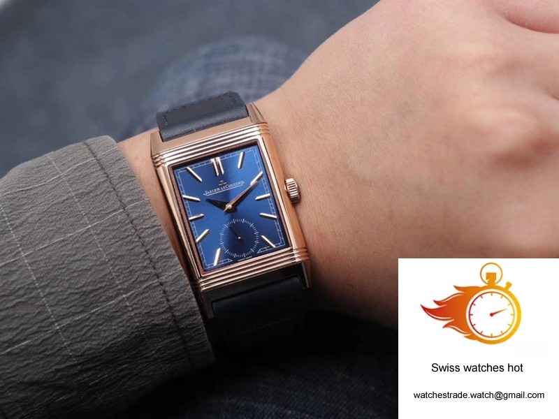 Jaeger LeCoultre Reverso Tribute Double-sided Double Time Zone Flip MG Factory Rose Gold Blue Dial 10