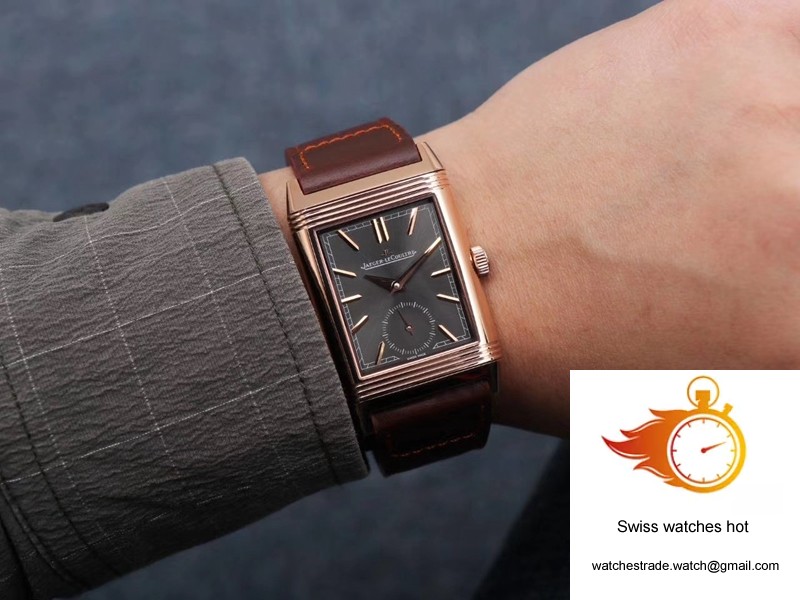 Jaeger LeCoultre Reverso Tribute Double-sided Double Time Zone Flip MG Factory Rose Gold Black Dial 10