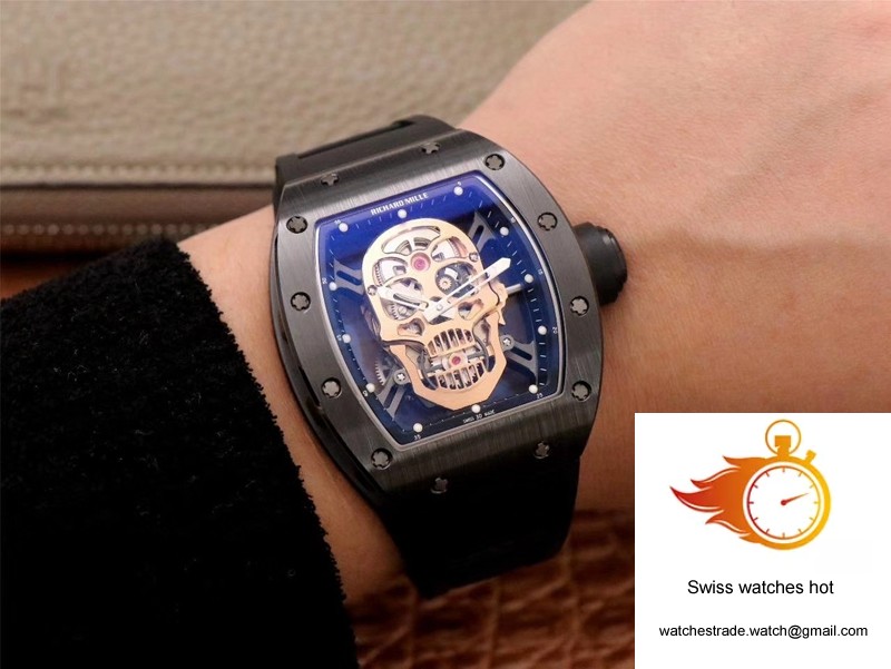 Richard Mille RM052-01 ZF Factory Black Ceramic Rose Gold Skull Dial 10