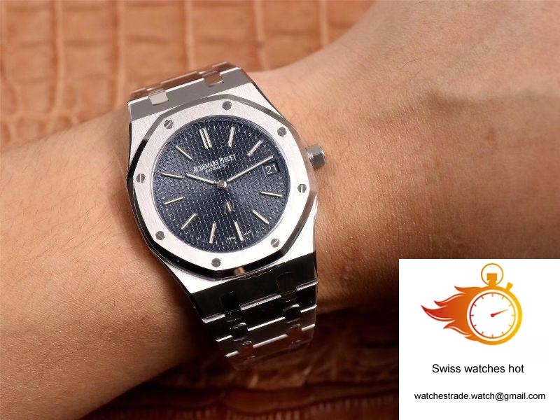 XF Factory Audemars Piguet Royal Oak JUMBO Extra-thin 15202ST.OO.1240ST.01 Stainlless Steel Cufflinks Blue “TAPISSERIE” Pattern 10