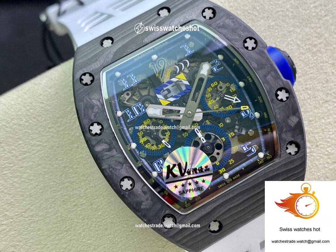 Richard Mille RM011 KV Factory Carbon Fiber White Rubber Strap 2