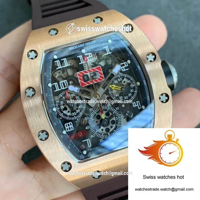 Richard Mille RM011 KV Factory Rose Gold Brown Rubber Strap 2