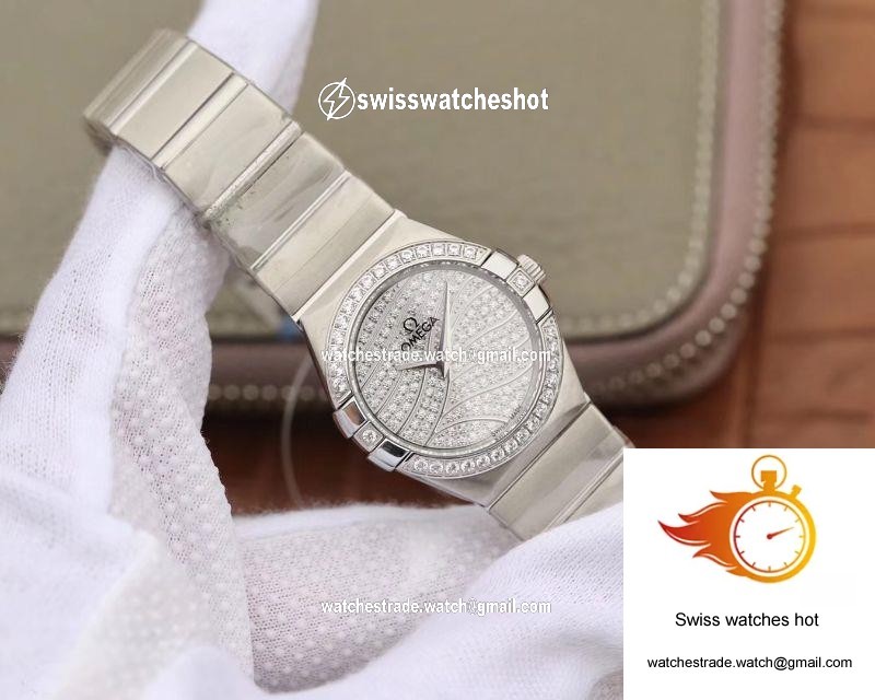 Omega Constellation Quartz Ladies 27mm TW Factory White Gold Diamond Dial 2