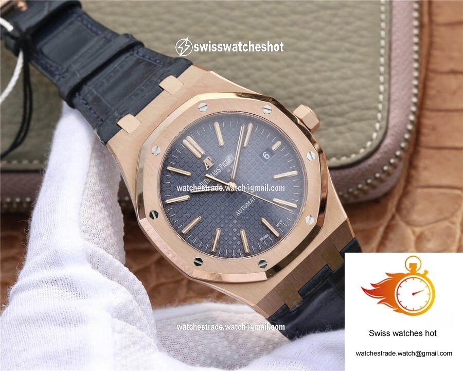 Audemars Piguet Royal Oak 15400 OM Factory Blue Dial Leather Strap 2